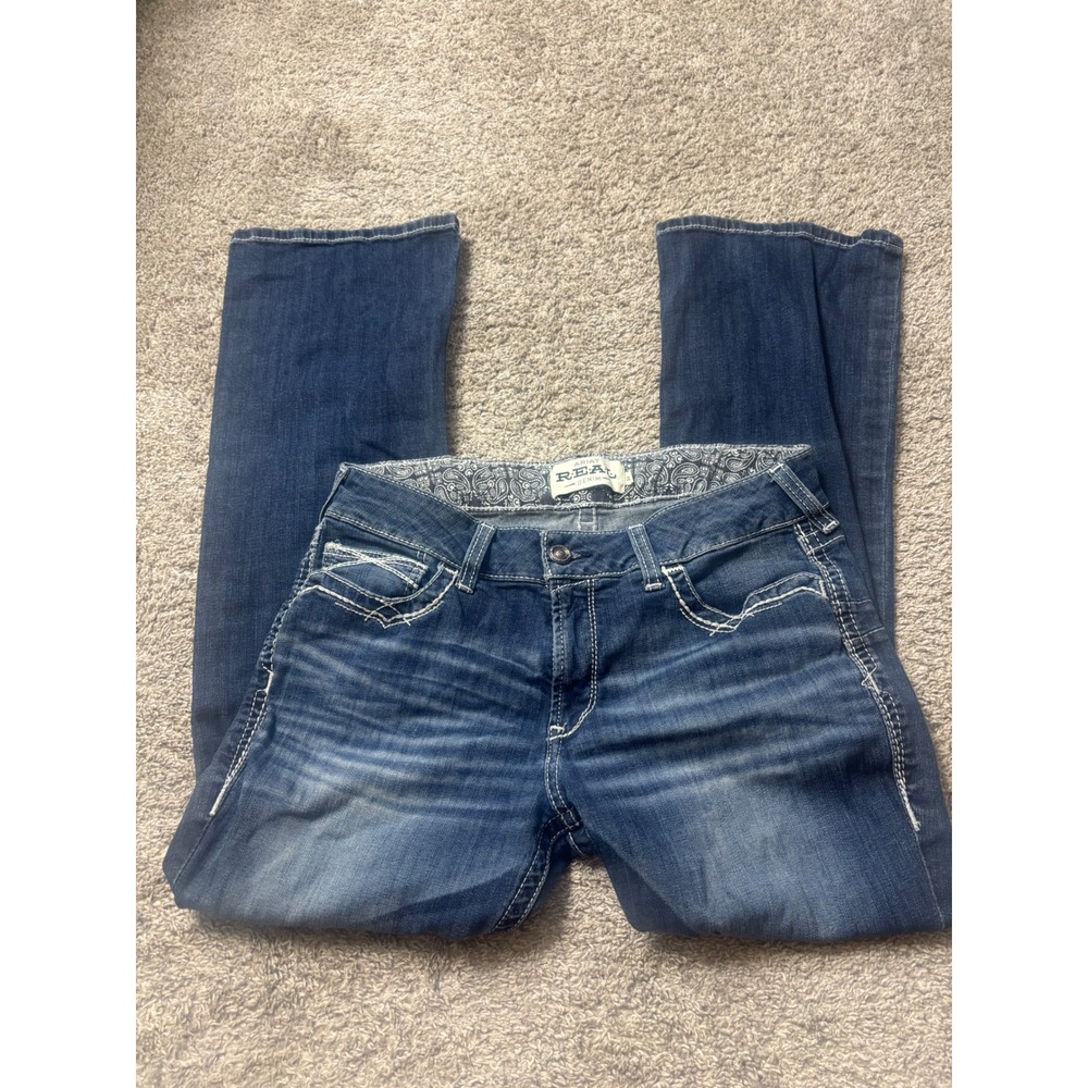 Ariat REAL Denim Mid Rise Bootcut Jeans Marine Entwined 32S 10017510